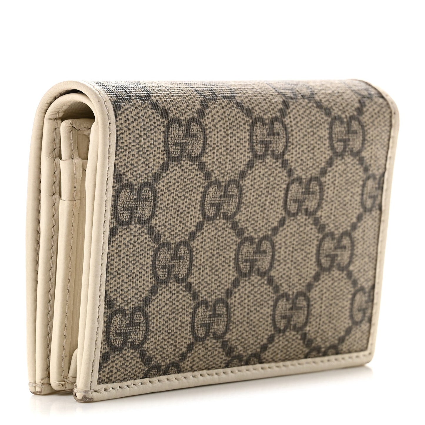 GG Supreme Monogram Azalea Calfskin Horsebit 1955 Card Case Wallet Beige Ebony Mystic White