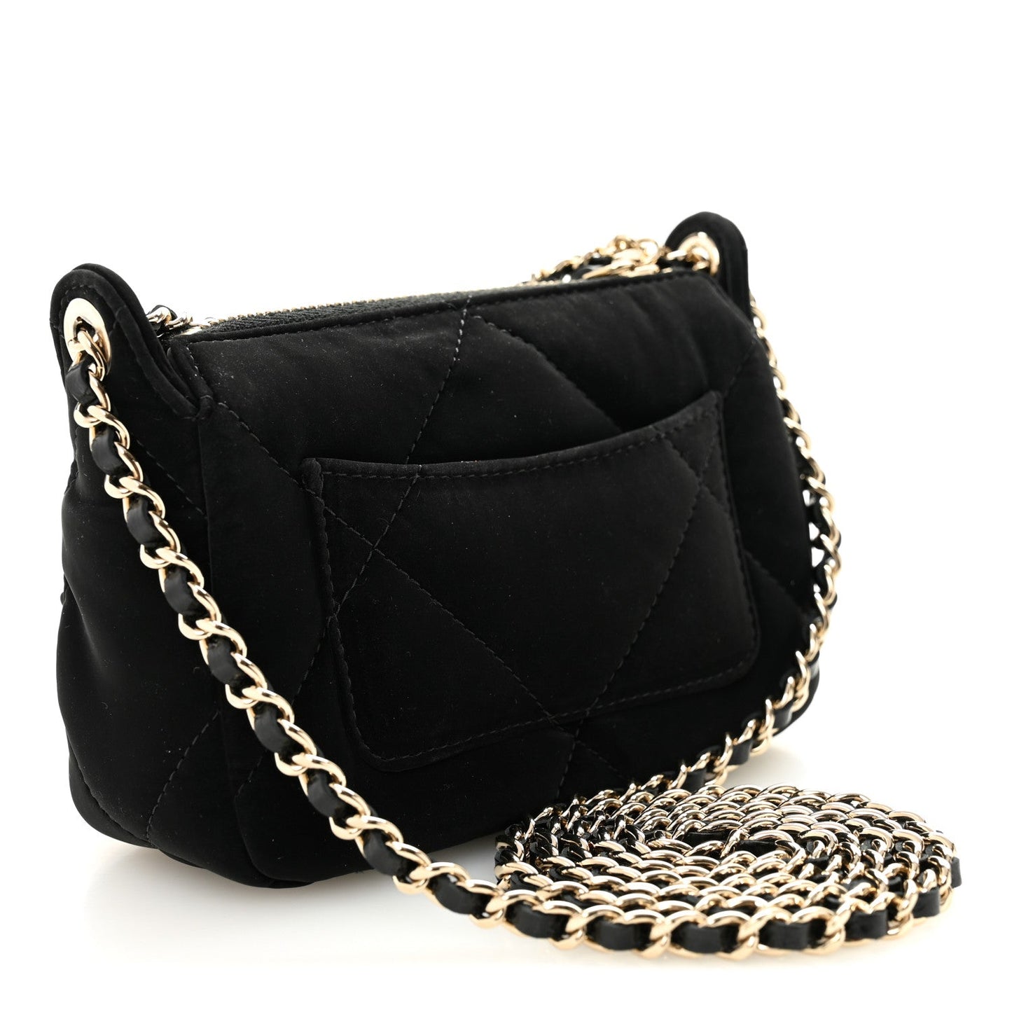 Velvet Effect Nylon Shiny Crumpled Calfskin Mini Quilted Chanel 25 Clutch With Chain Black