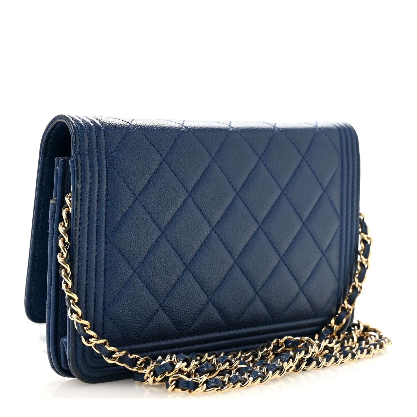 Caviar Quilted Boy Wallet On Chain WOC Dark Blue