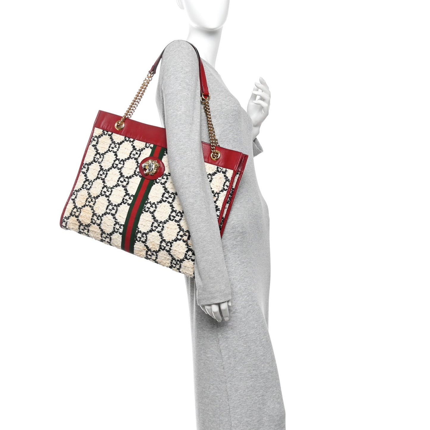 Tweed GG Monogram Large Rajah Chain Tote White Black Romantic Cherry