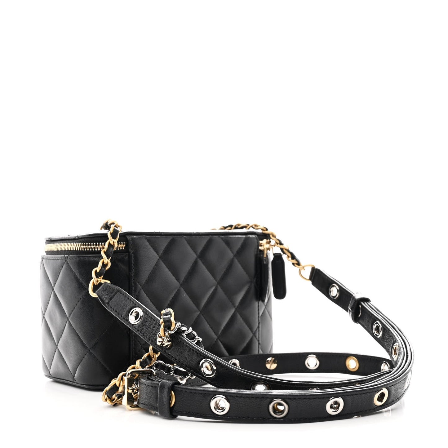 Goatskin Quilted Punk Essentials Vanity Case With Chain Black