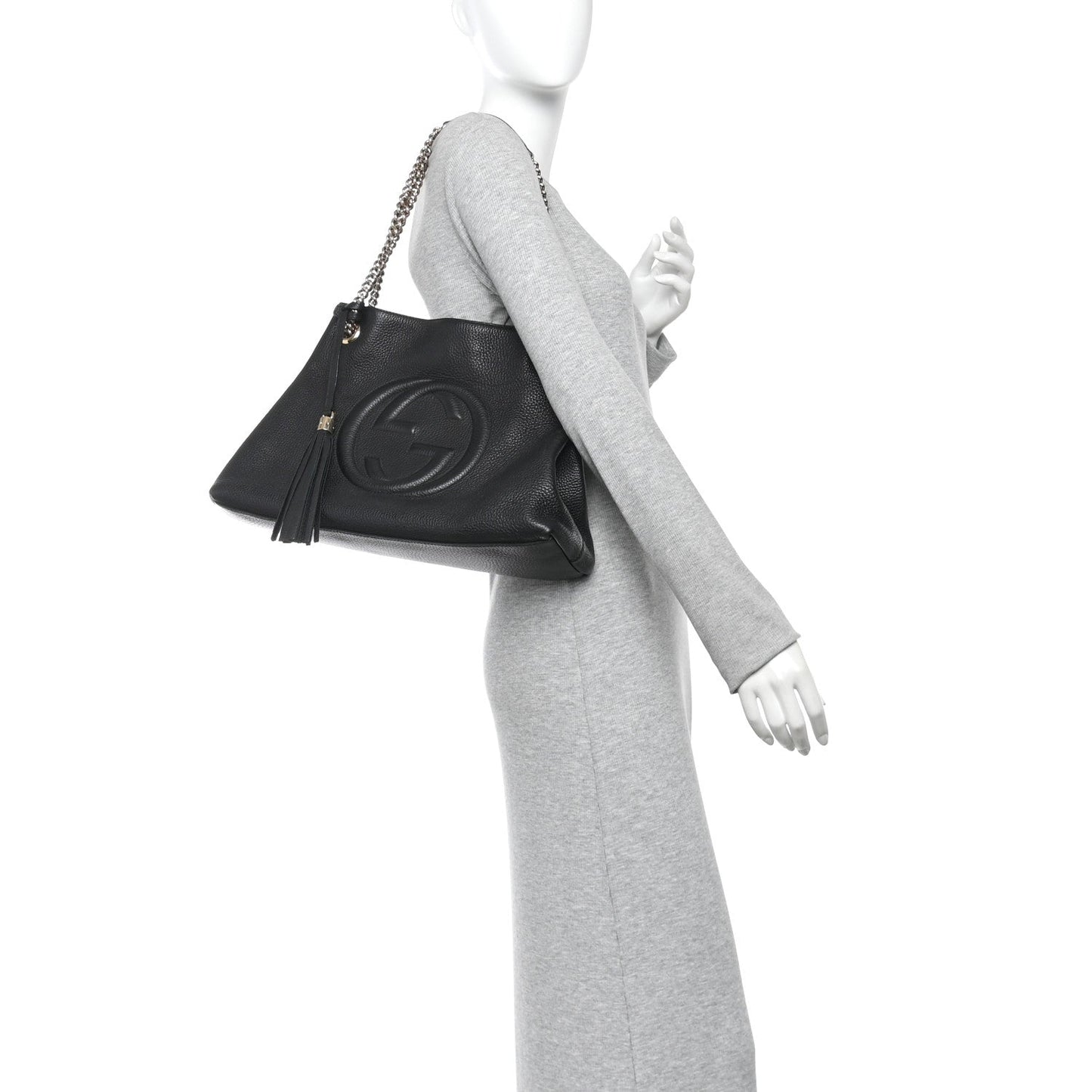 Pebbled Calfskin Medium Soho Chain Shoulder Bag Black