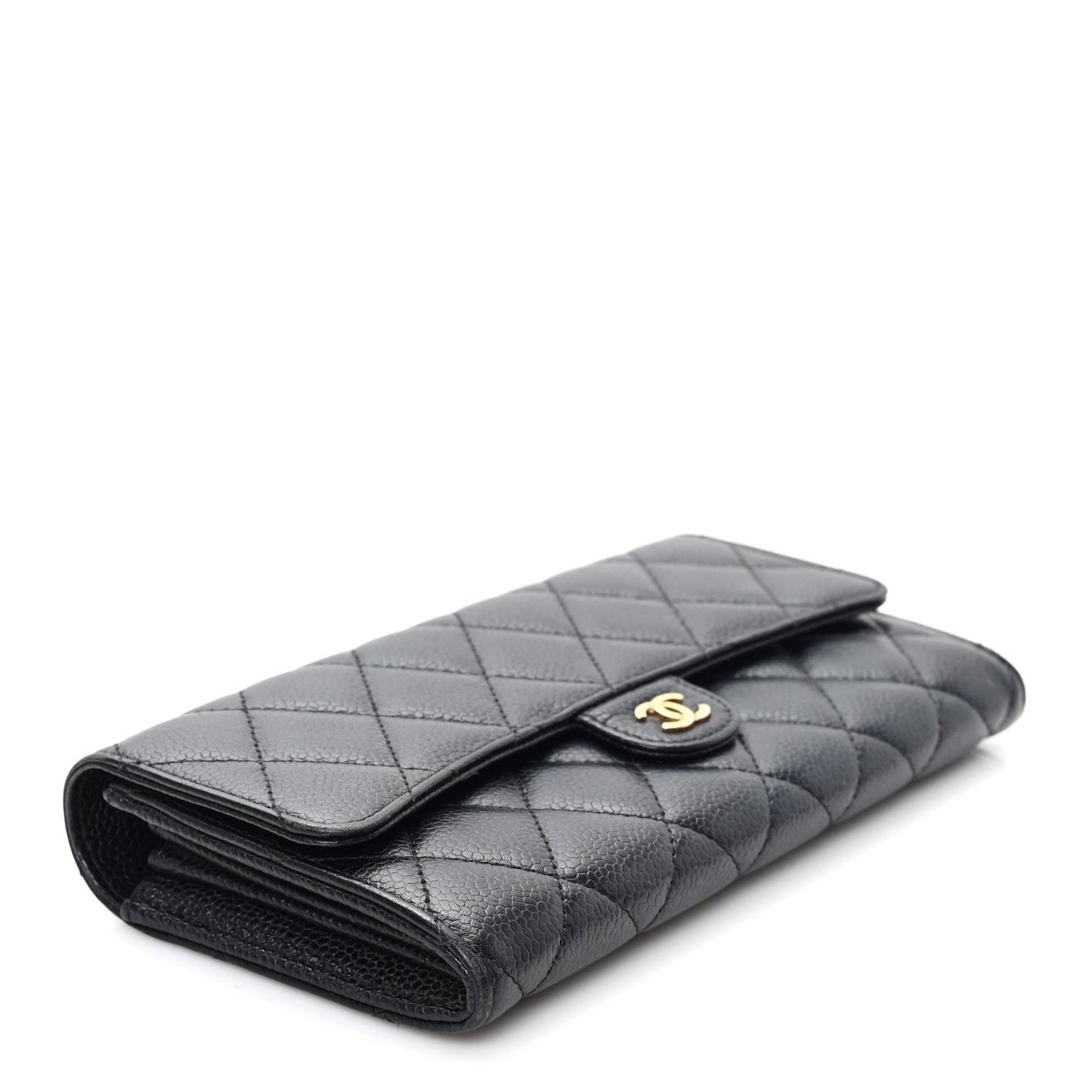 Caviar Quilted Large Gusset Flap Wallet Black