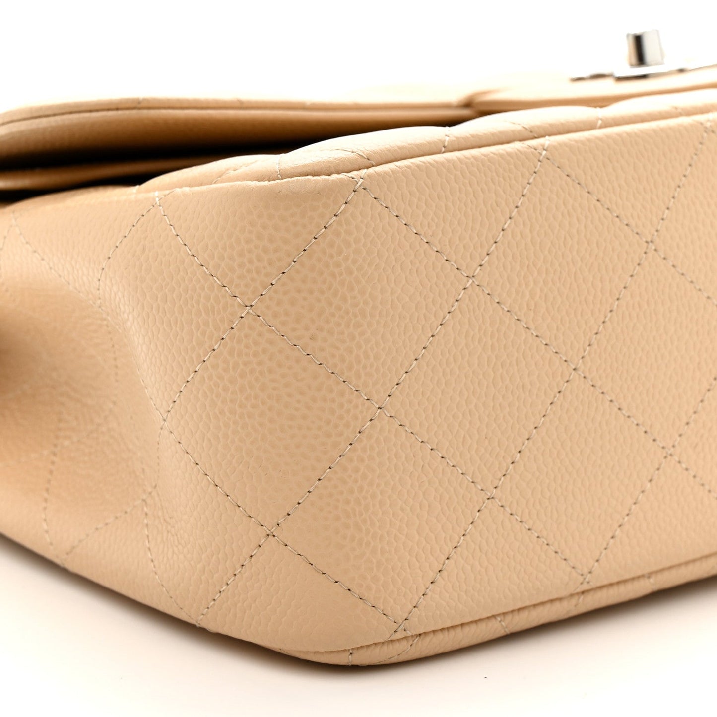 Caviar Quilted Jumbo Double Flap Light Beige