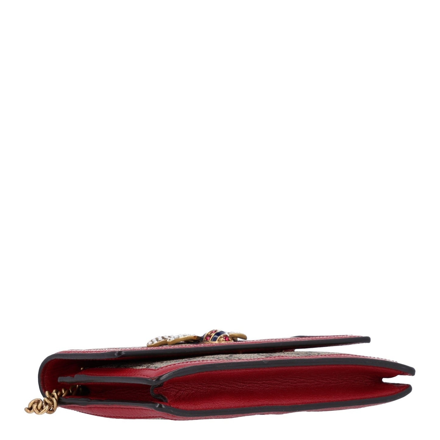 GG Supreme Monogram Web Queen Margaret Chain Wallet Red