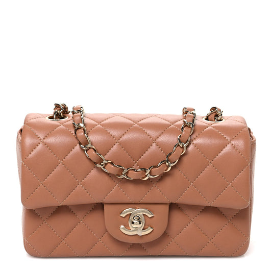 Lambskin Quilted Mini Rectangular Flap Brown