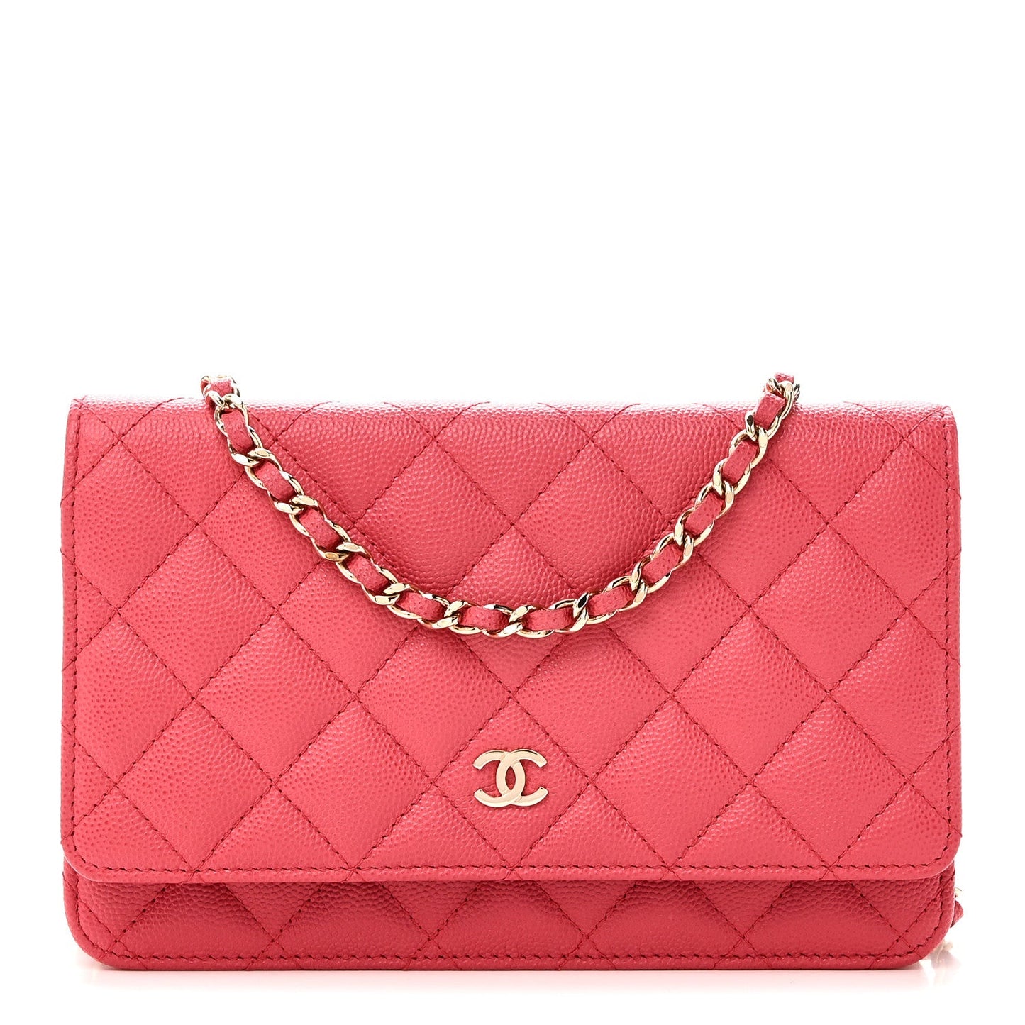 Caviar Quilted Wallet on Chain WOC Pink