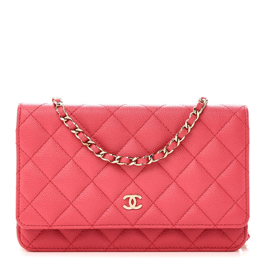 Caviar Quilted Wallet on Chain WOC Pink