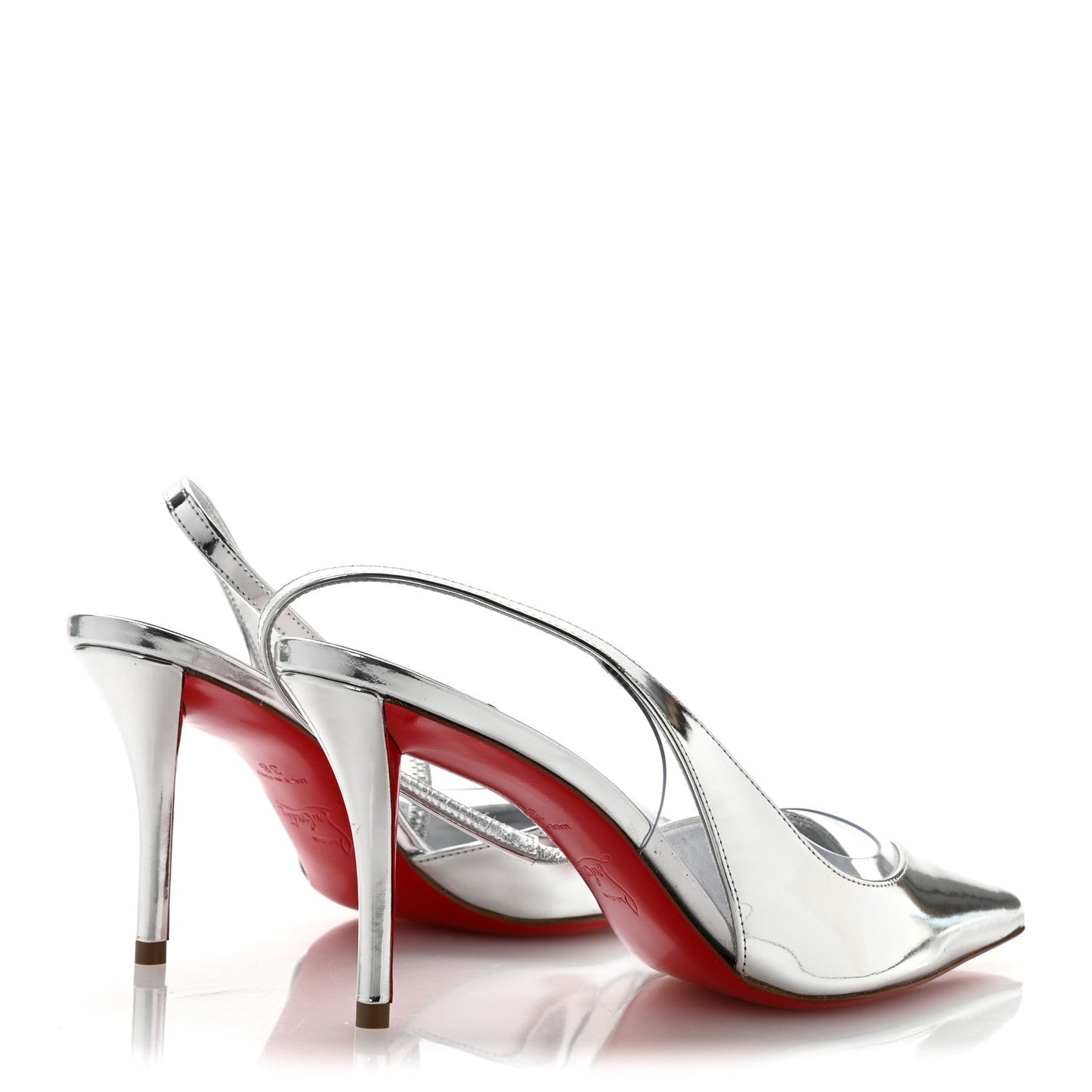 Patent PVC Posticha 80 Slingback Pumps 36 Silver