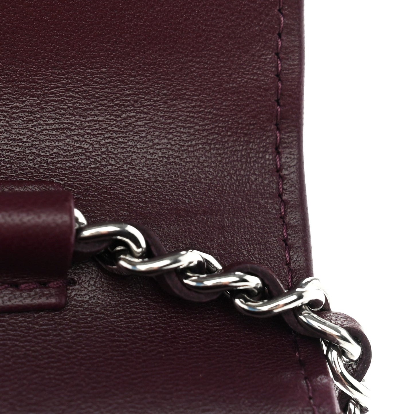 Lambskin Quilted Enamel CC Wallet On Chain WOC Burgundy