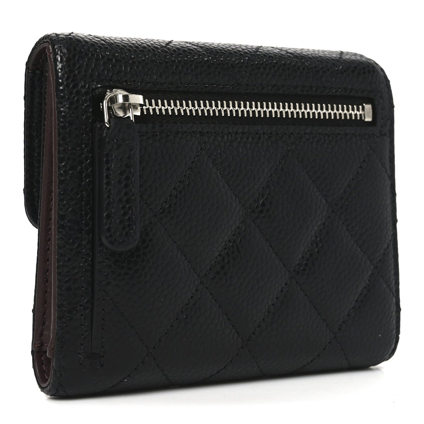 Caviar Quilted Compact Flap Wallet Black