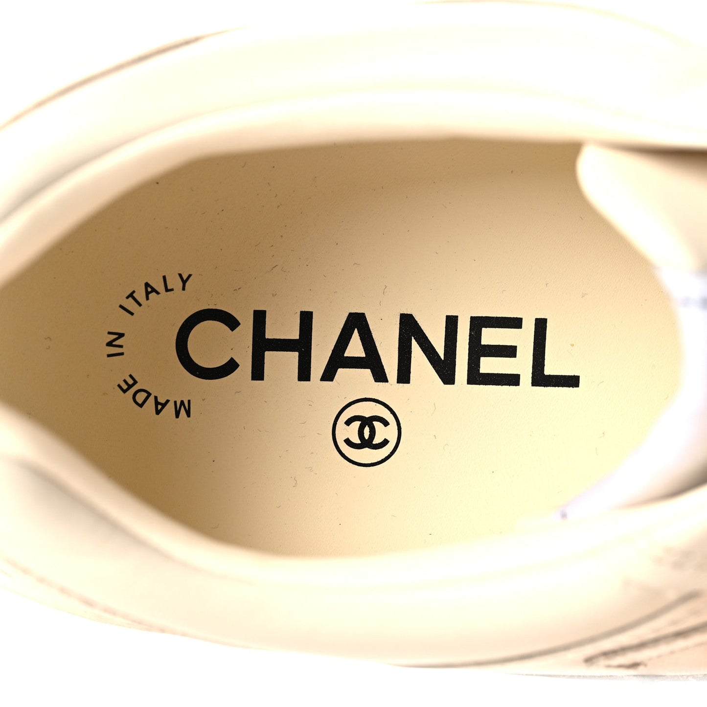 Printed Calfskin Womens CC Logo Sneakers 38 Beige