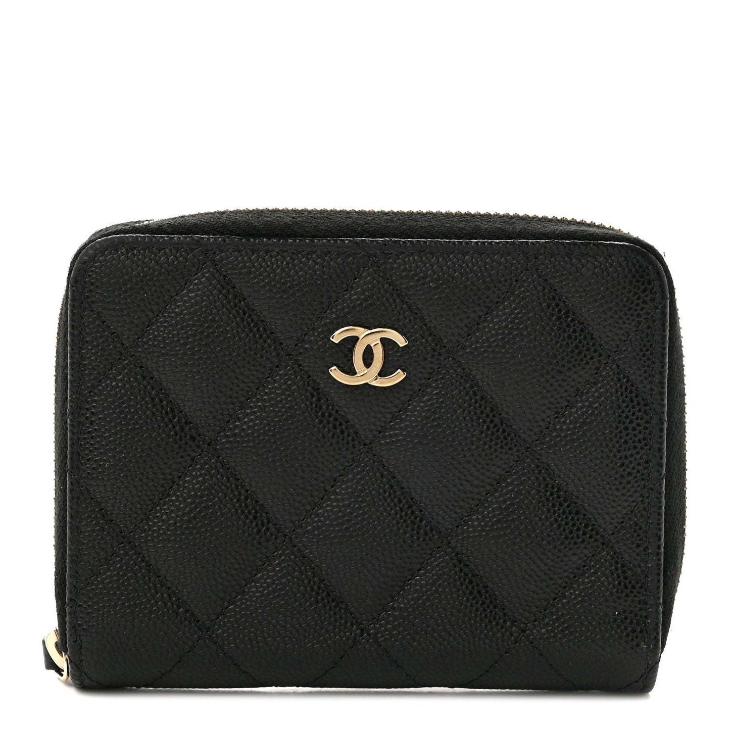 Caviar Quilted Small Zip Around Wallet Black