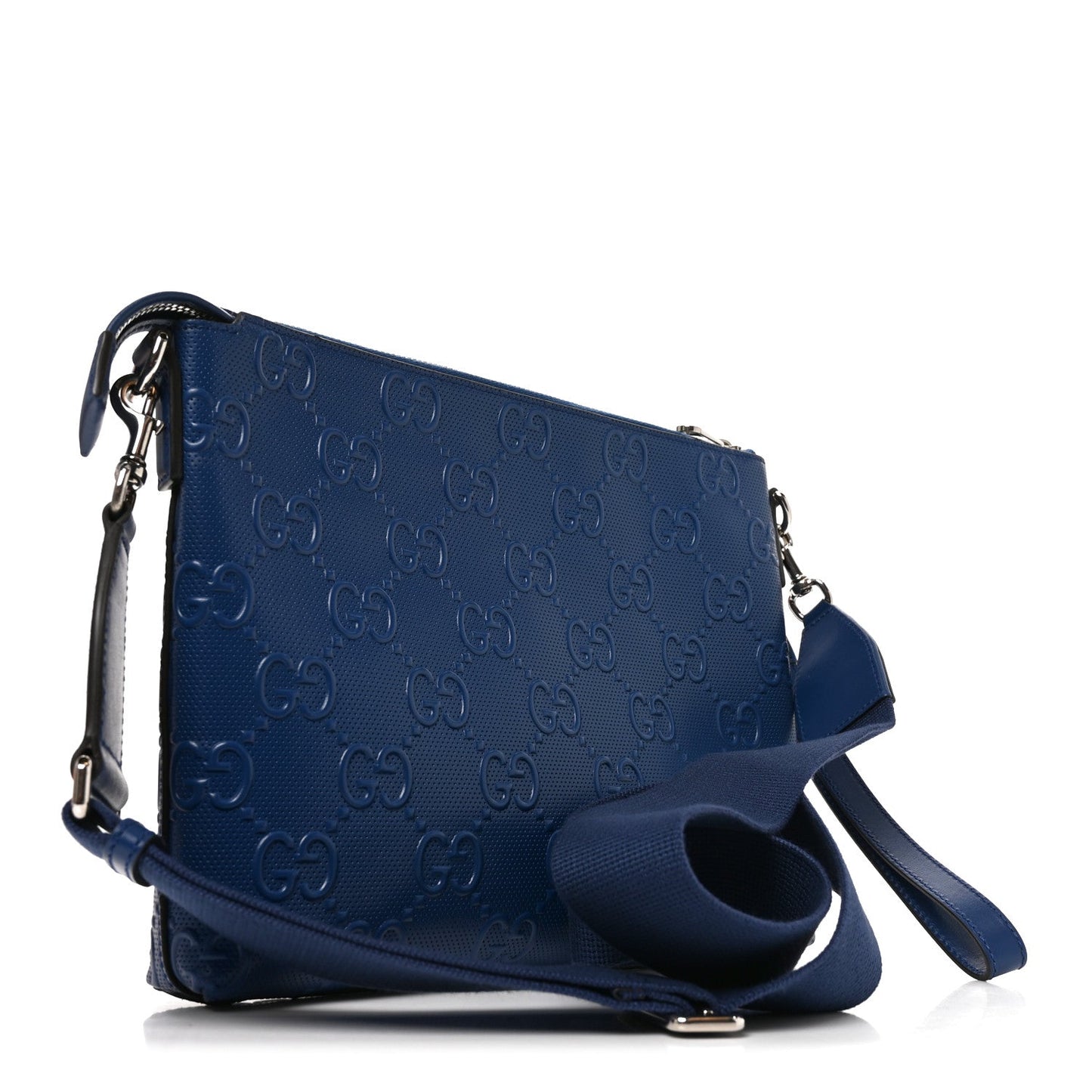 Calfskin GG Tennis Embossed Medium Wristlet Messenger Bag Intense Metal Blue