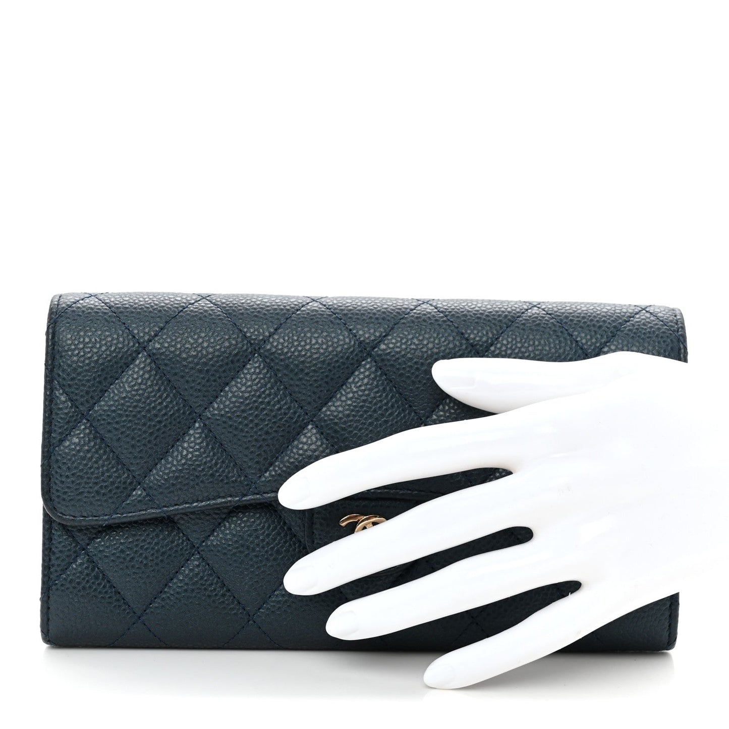 Iridescent Caviar Quilted Large Gusset Flap Wallet Dark Blue