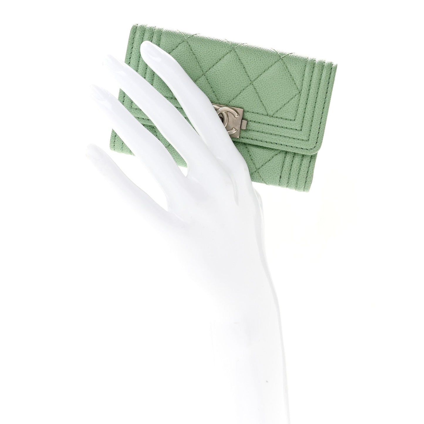 Caviar Quilted Boy Flap Card Holder Light Green