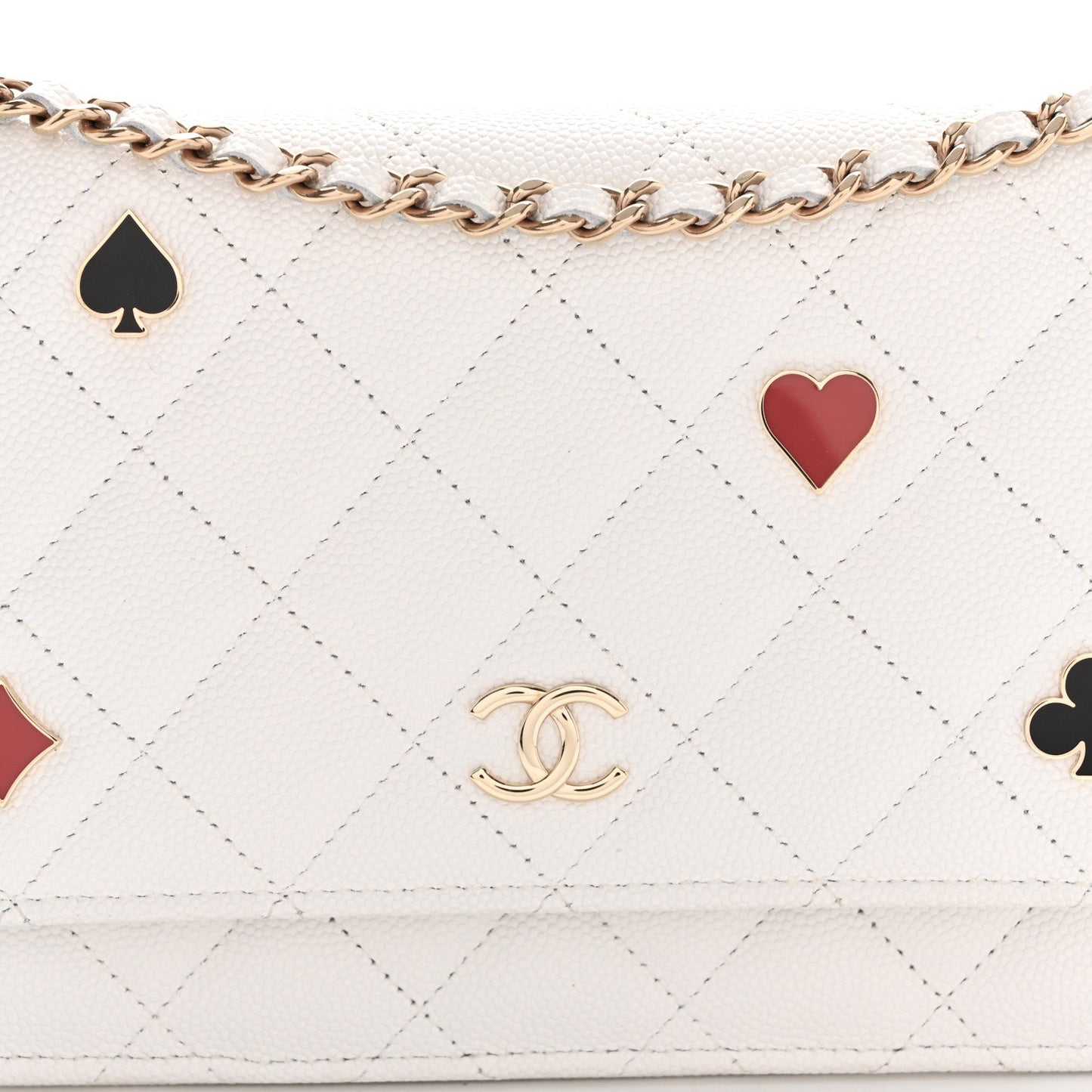 Caviar Quilted Enamel Coco Casino Wallet On Chain WOC White