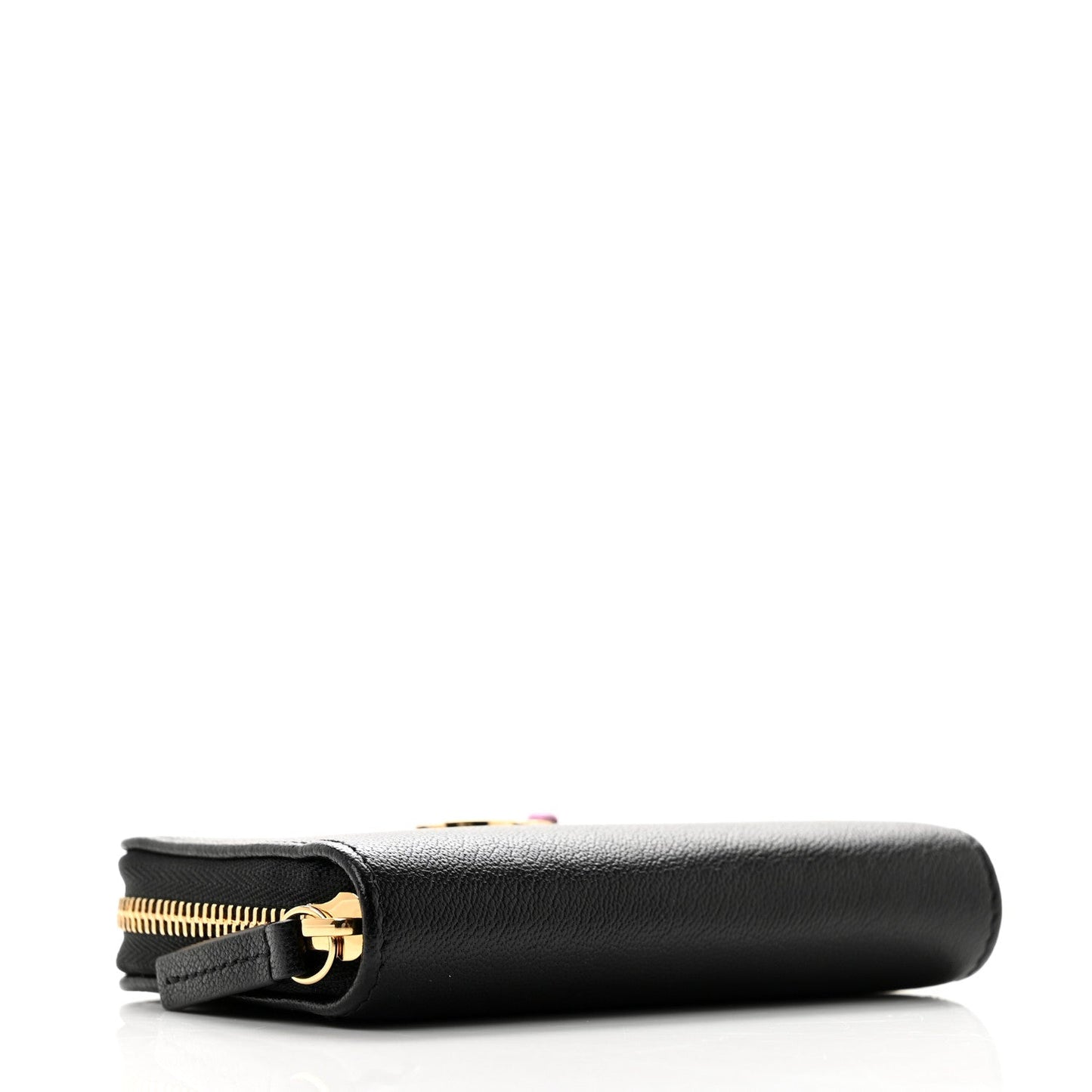 Grained Goatskin CC Apple Zip Coin Purse Black