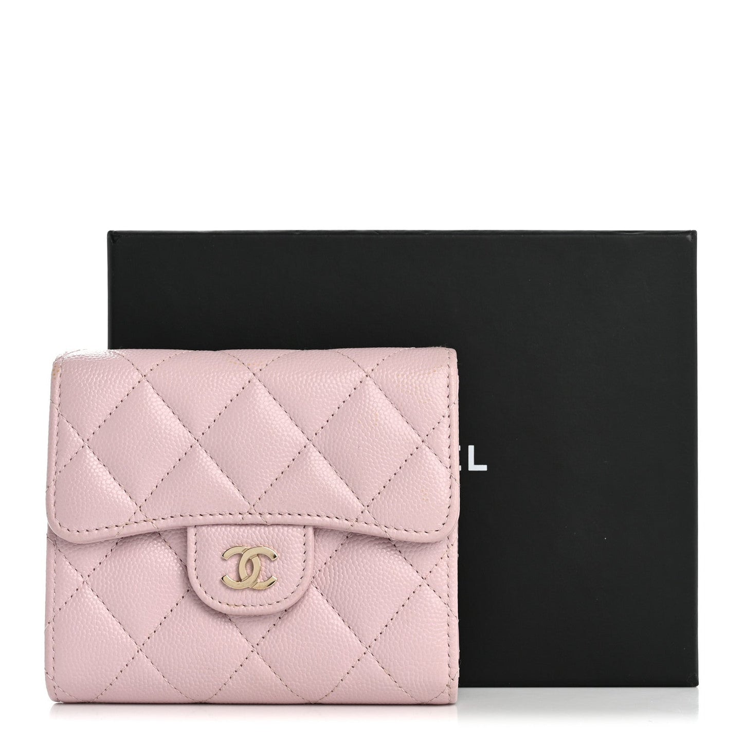 Caviar Quilted Compact Flap Wallet Light Pink