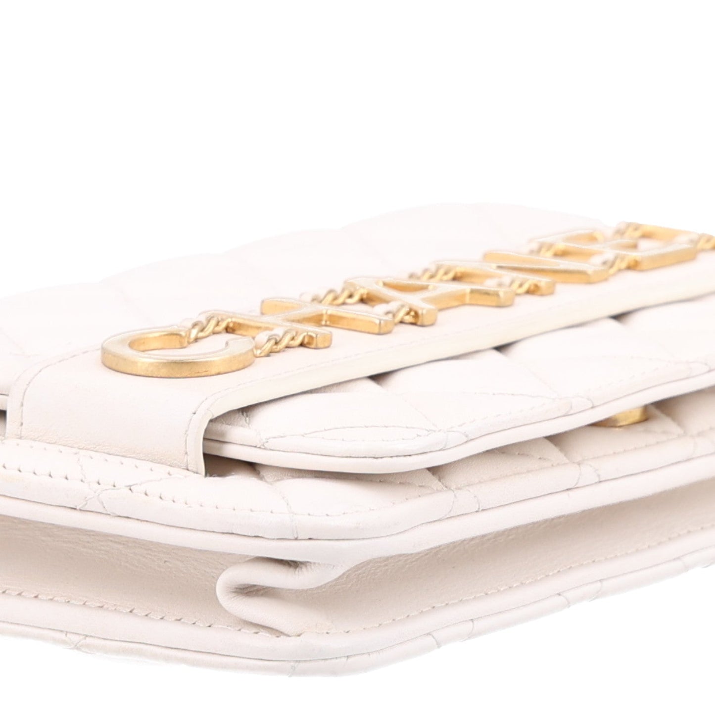 Calfskin Quilted Enchained Wallet On Chain WOC White