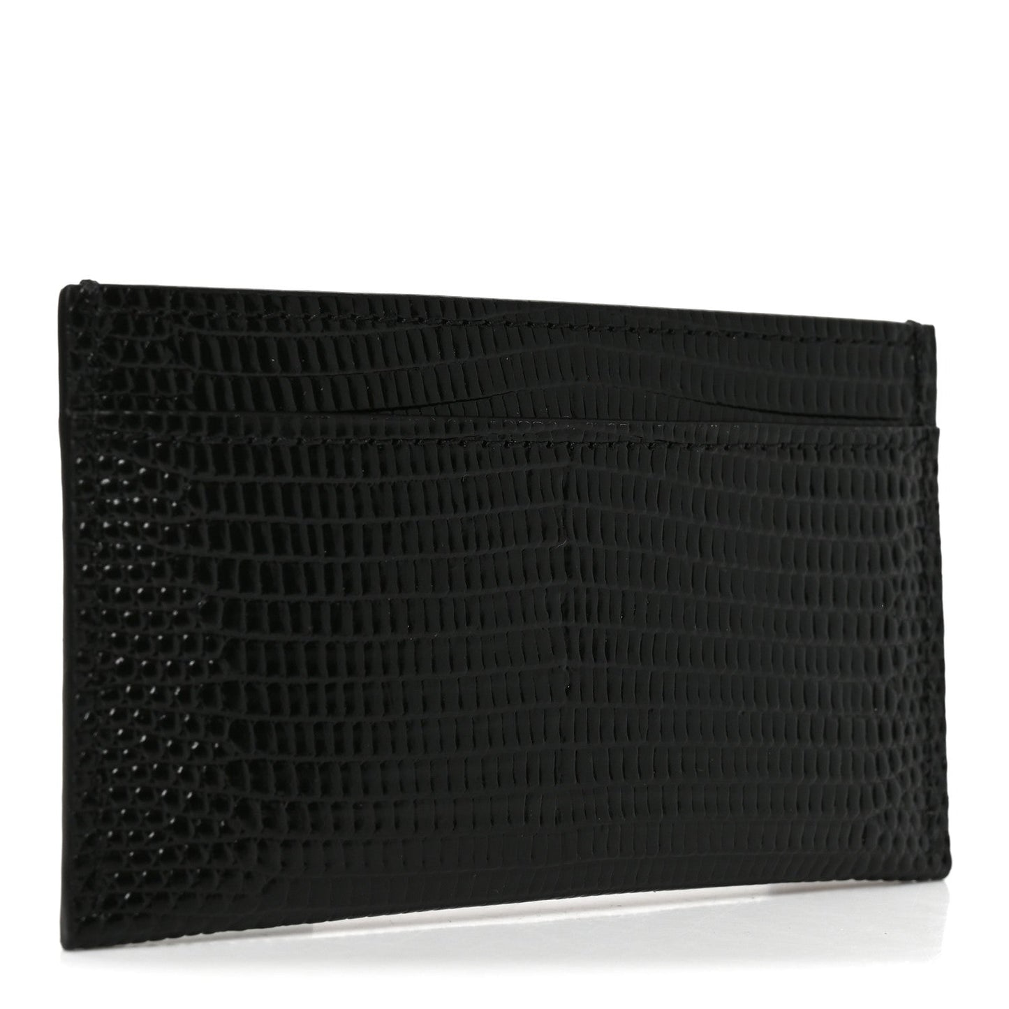 Calfskin Lizard Embossed Zip Card Holder Black Black