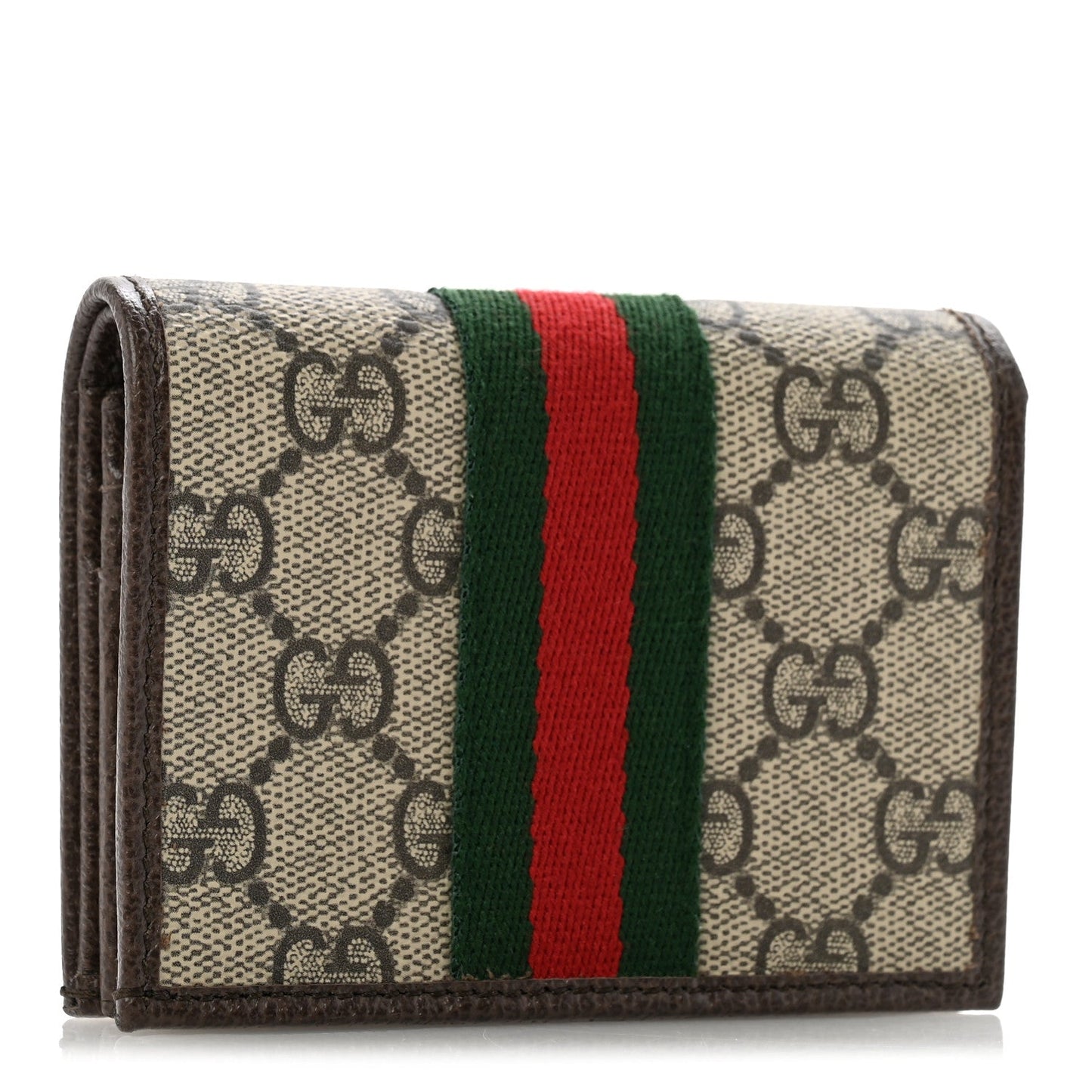 GG Supreme Monogram Web Ophidia Small Wallet Beige Dark Brown