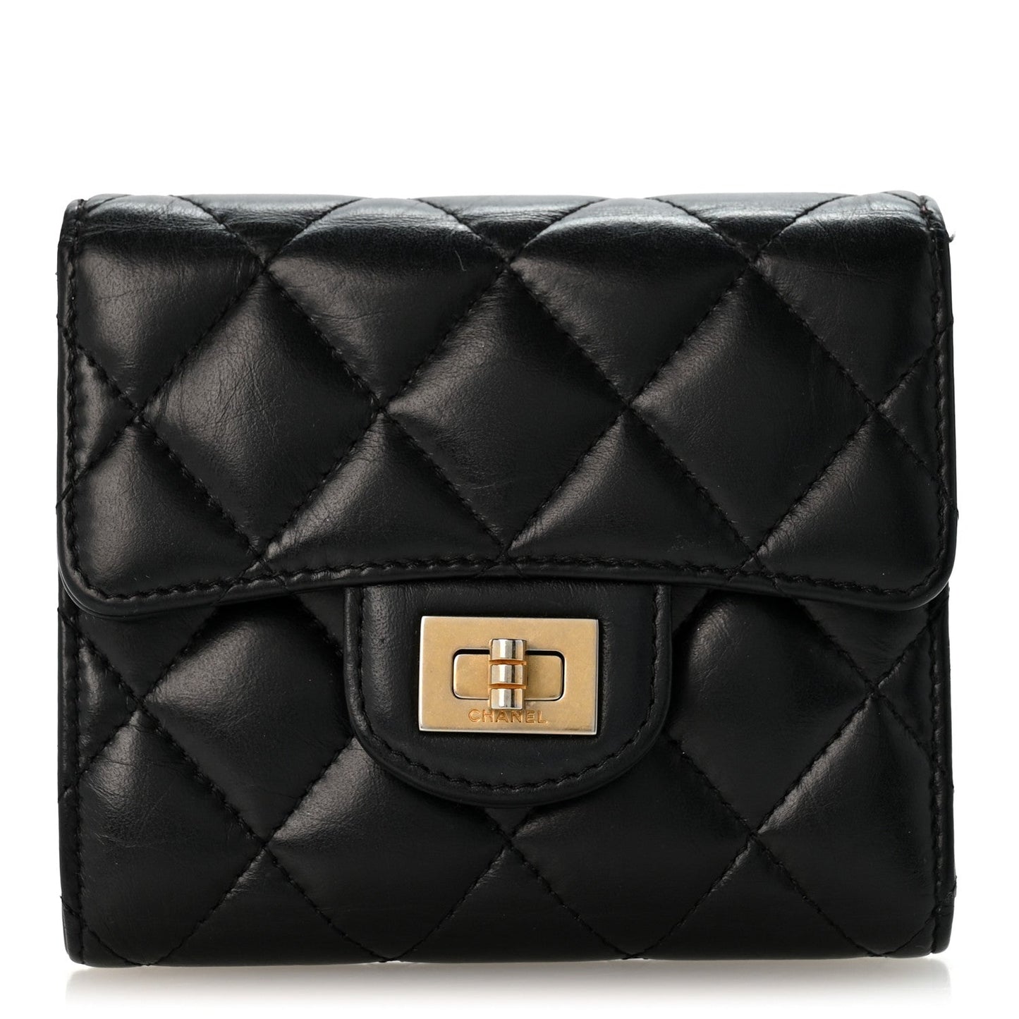 Aged Calfskin Quilted Reissue Compact Wallet Black