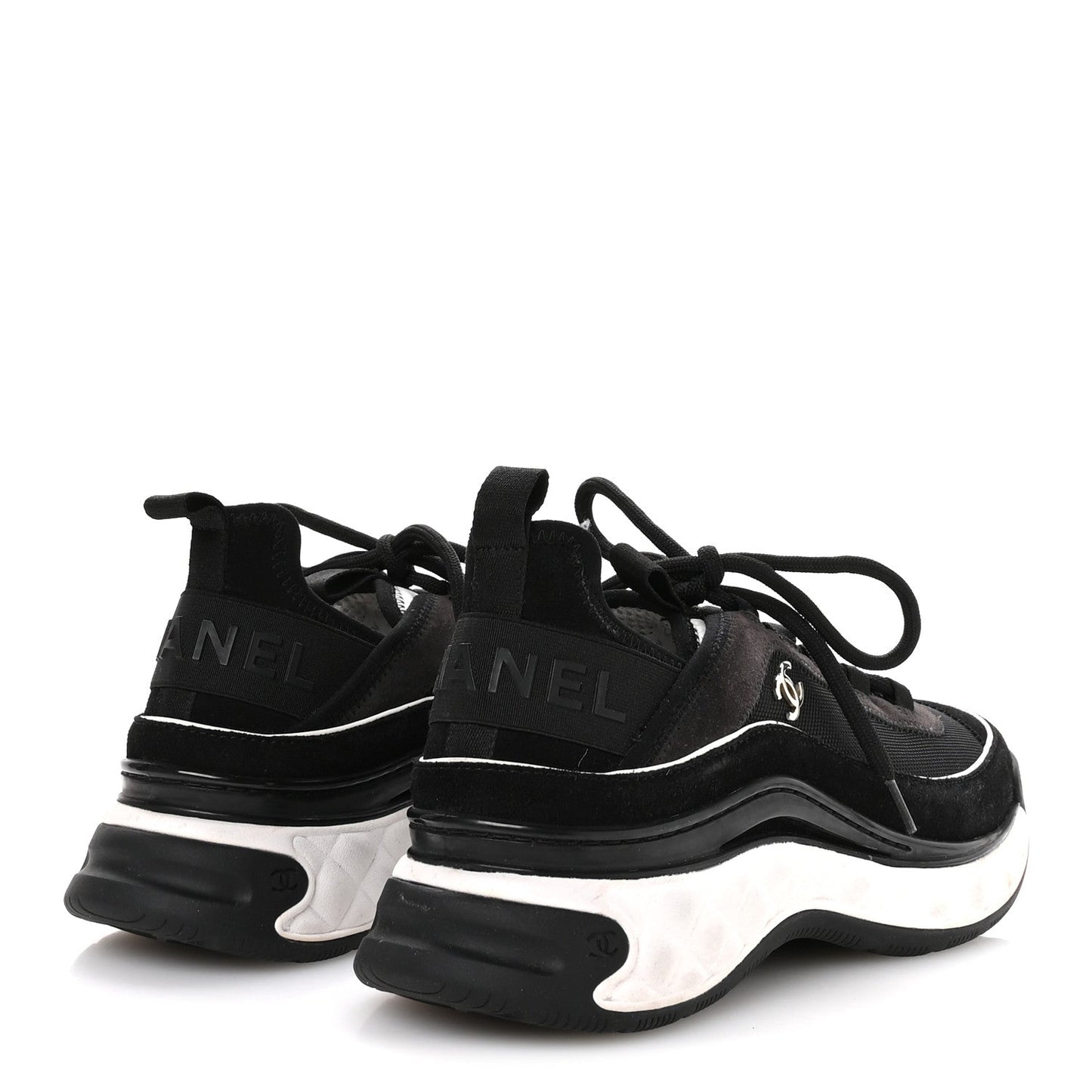 Velvet Calfskin Mixed Fibers CC Sneakers 39.5 Black