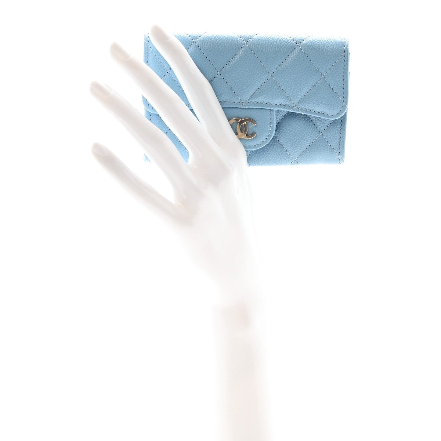 Caviar Quilted Flap Card Holder Wallet Light Blue