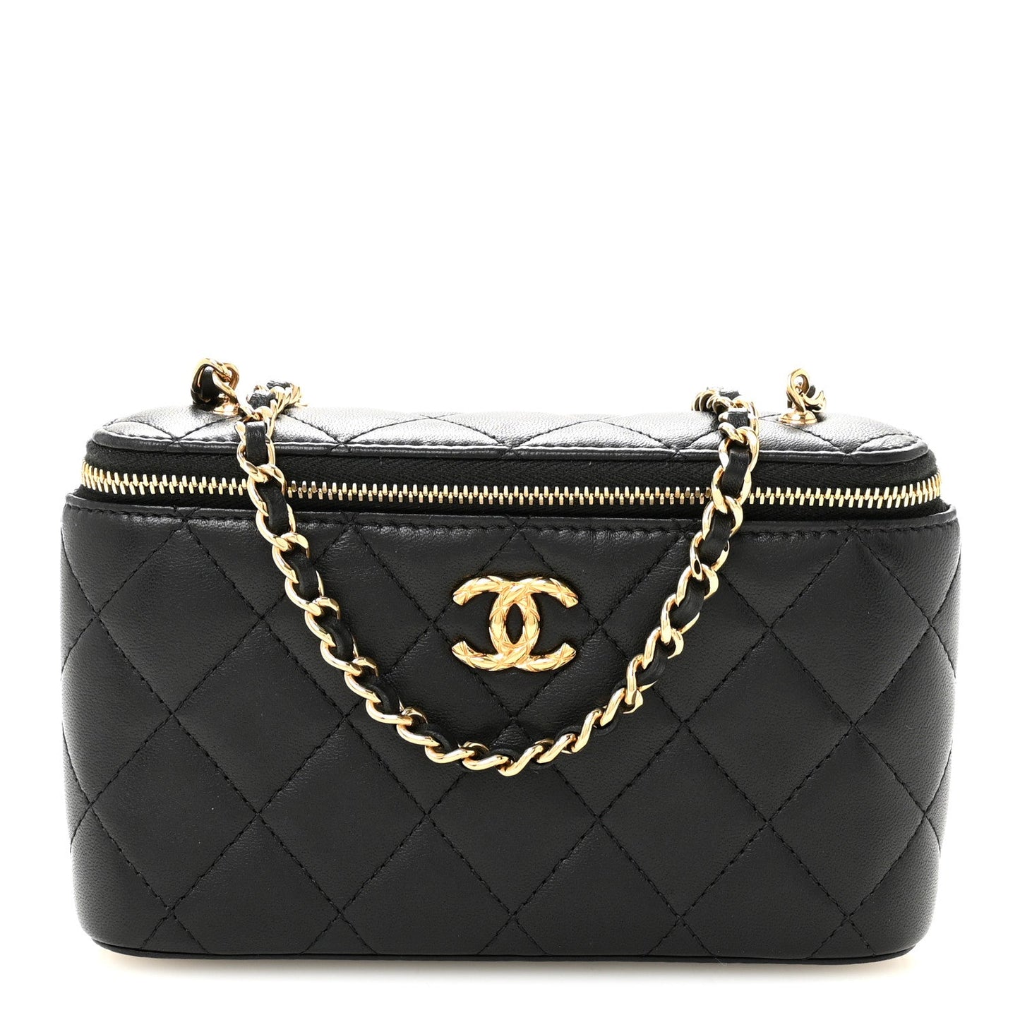 Lambskin Quilted Resin Vanity Case With Chain Black