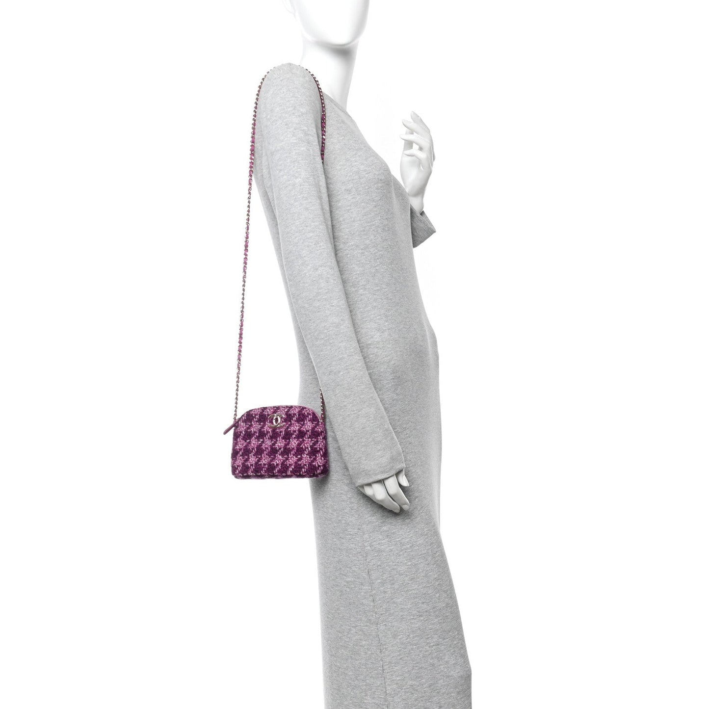 Tweed Quilted Mini Clutch With Chain Purple