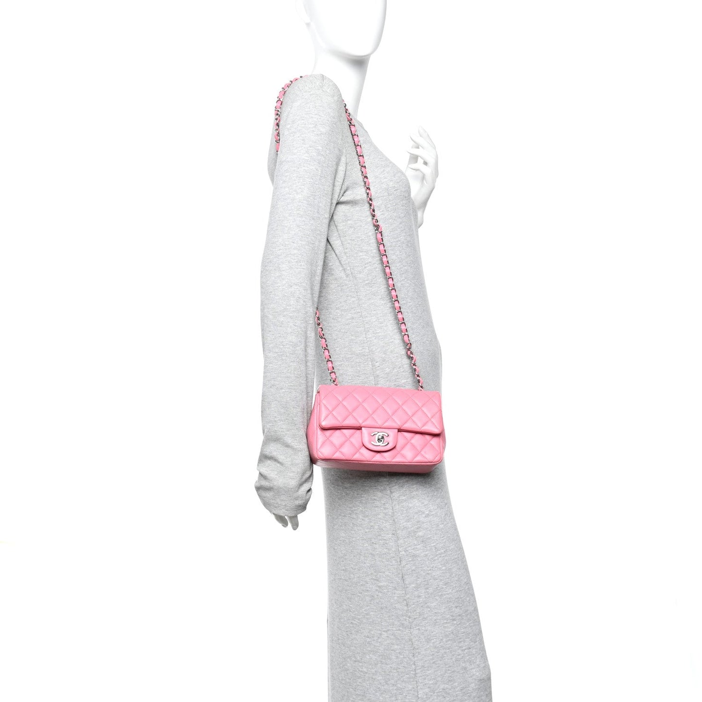 Lambskin Quilted Mini Rectangular Flap Pink