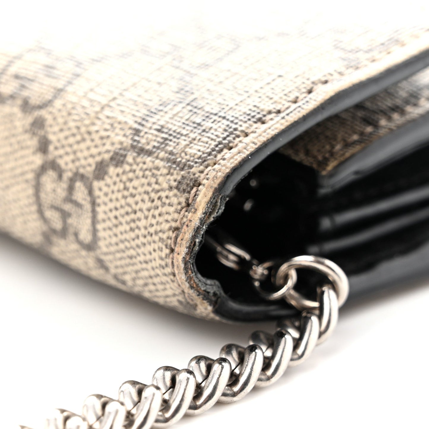 GG Supreme Monogram Mini Dionysus Chain Wallet Beige Black