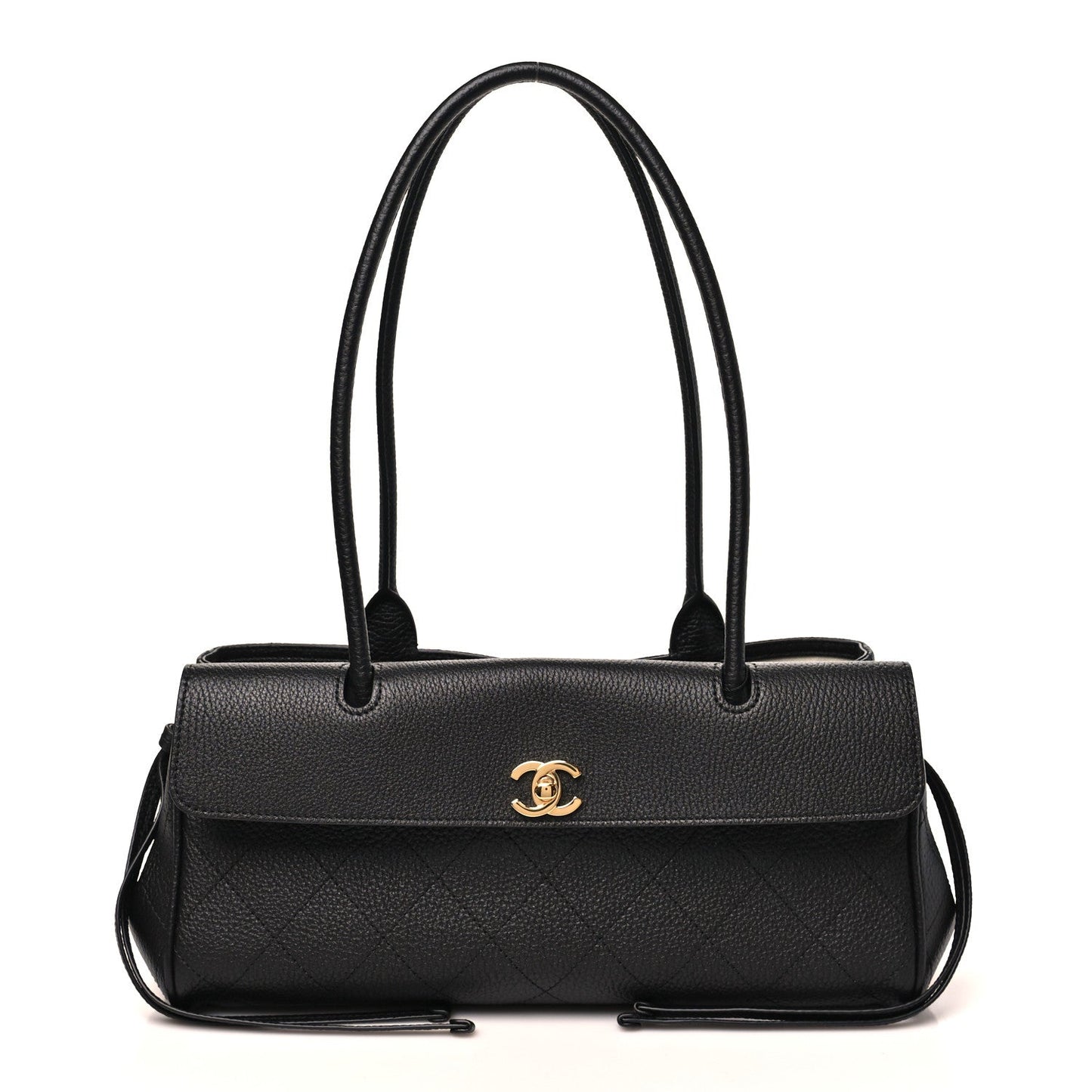 Grained Calfskin Stitched Urban Essentials Small Shopping Bag Black
