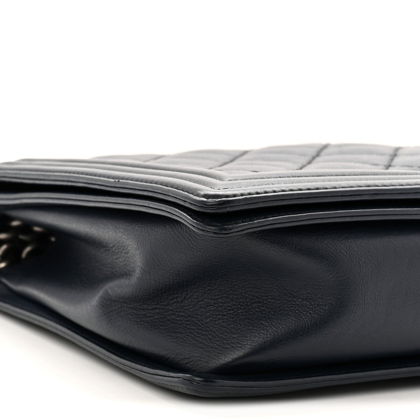 Calfskin Double Stitch Large Boy Flap Navy Blue