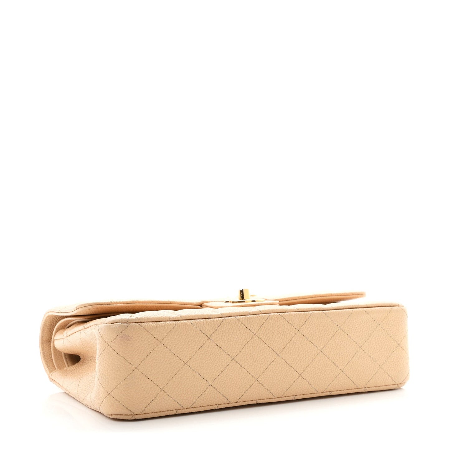 Caviar Quilted Medium Double Flap Beige