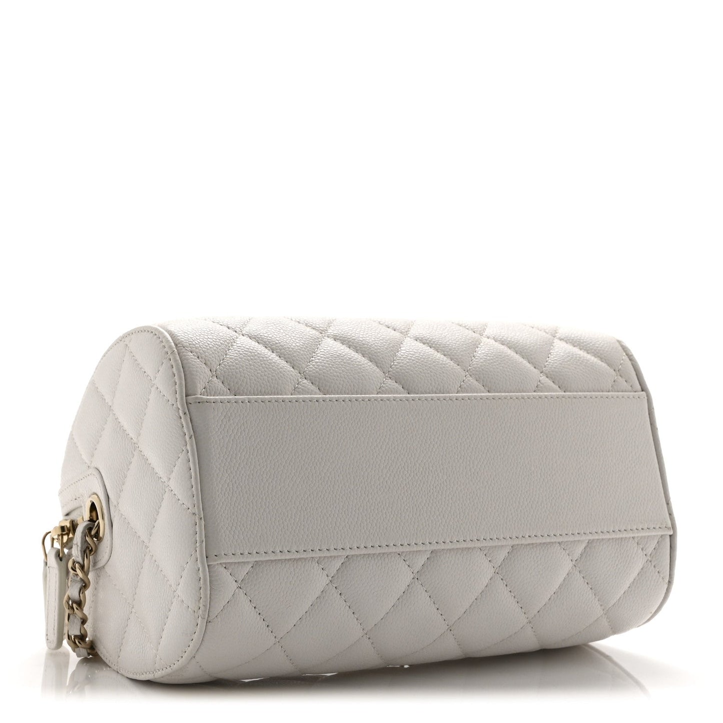 Caviar Quilted Barrel Clutch With Chain White