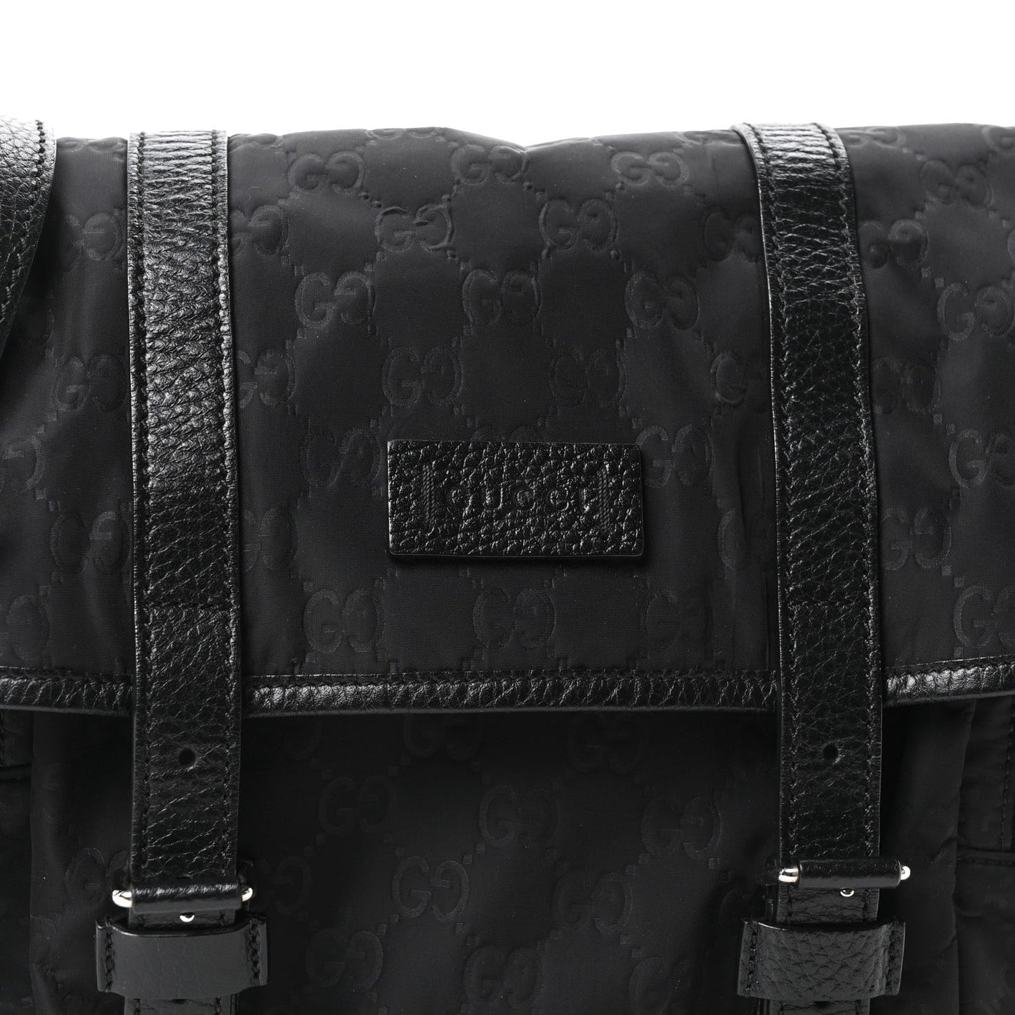 Nylon Monogram Double Buckle Flap Messenger Bag Black
