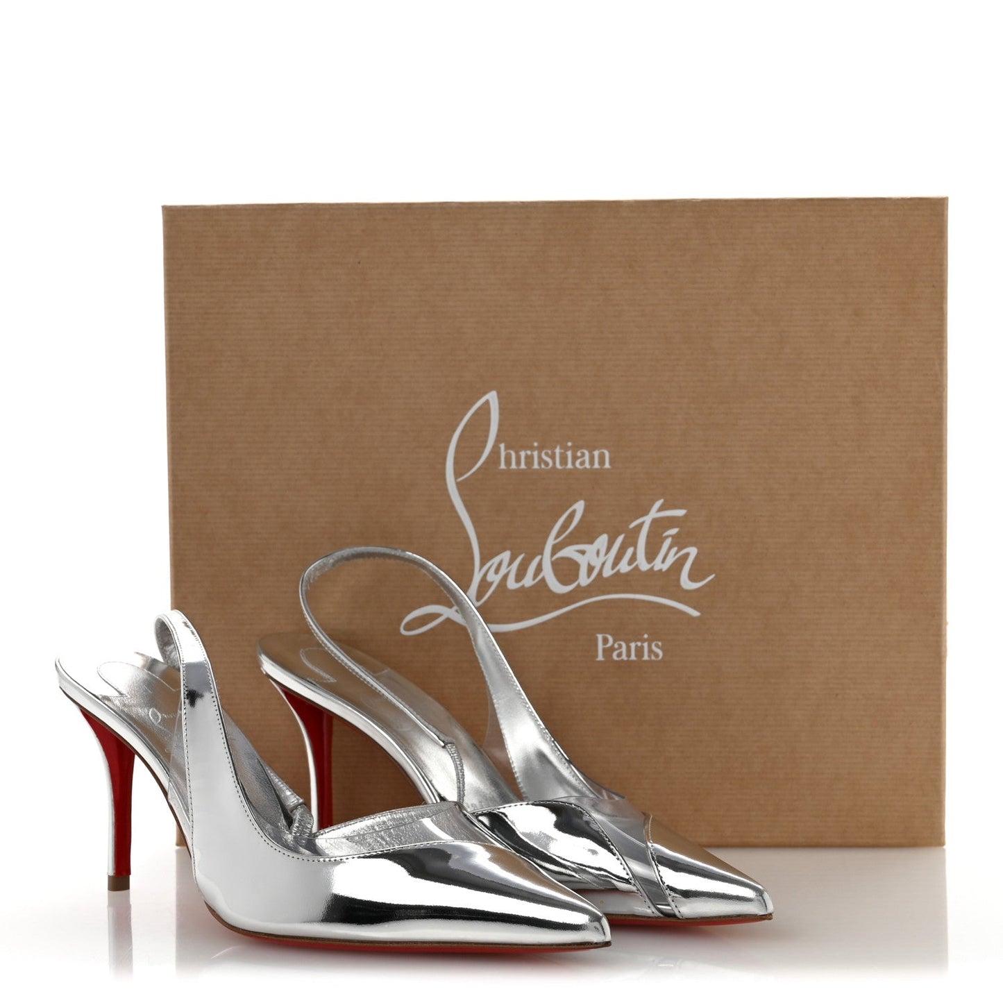Patent PVC Posticha 80 Slingback Pumps 36 Silver