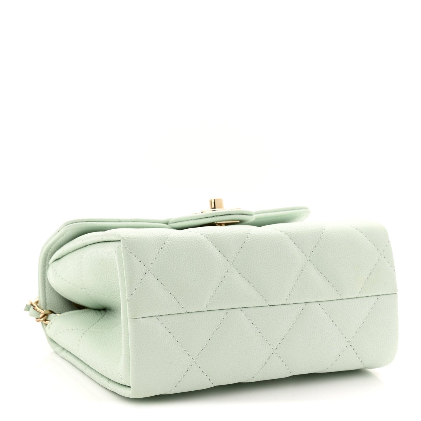Caviar Quilted Retro Twist Top Handle Clutch Light Green