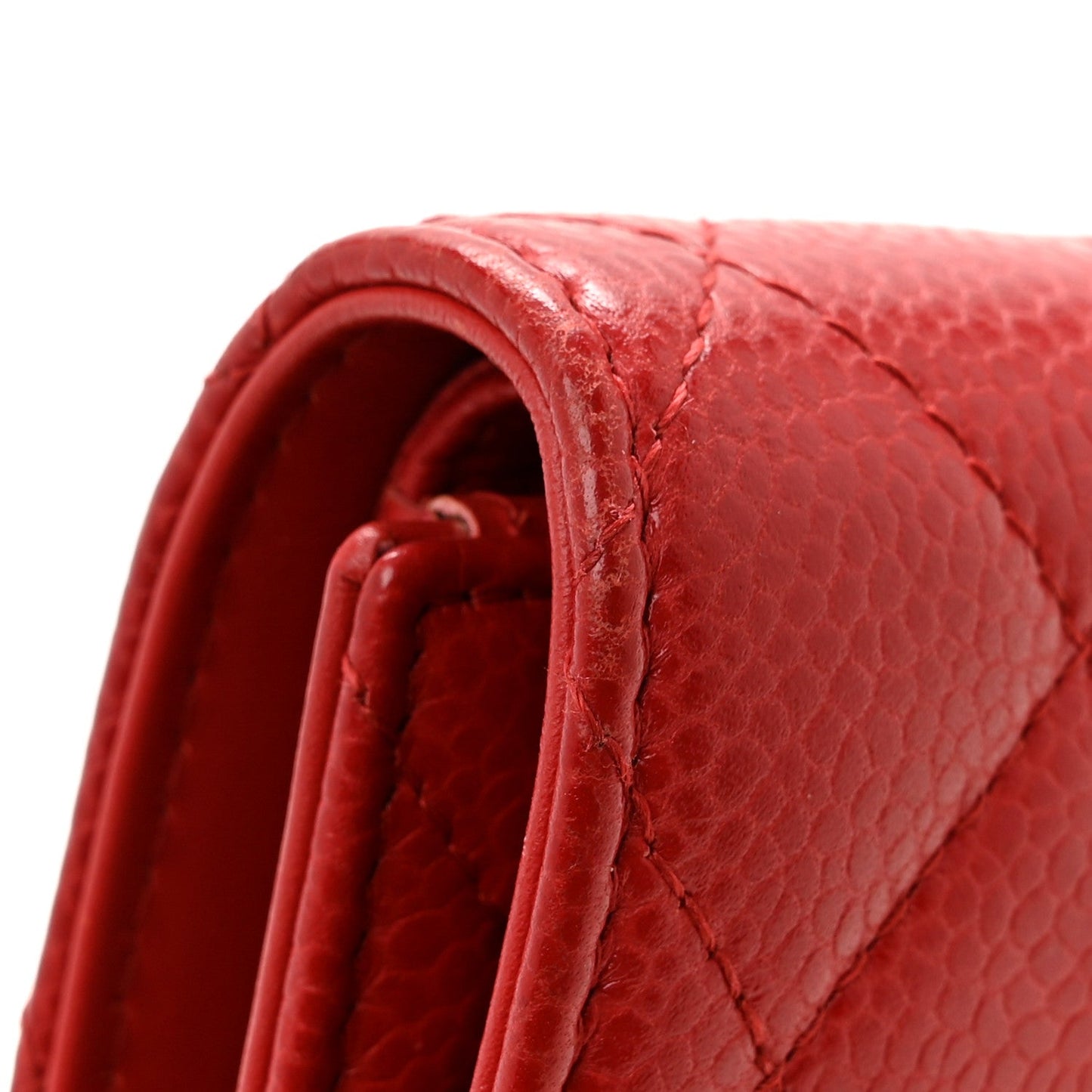 Caviar Quilted CC Zip Tri-Fold Wallet Red