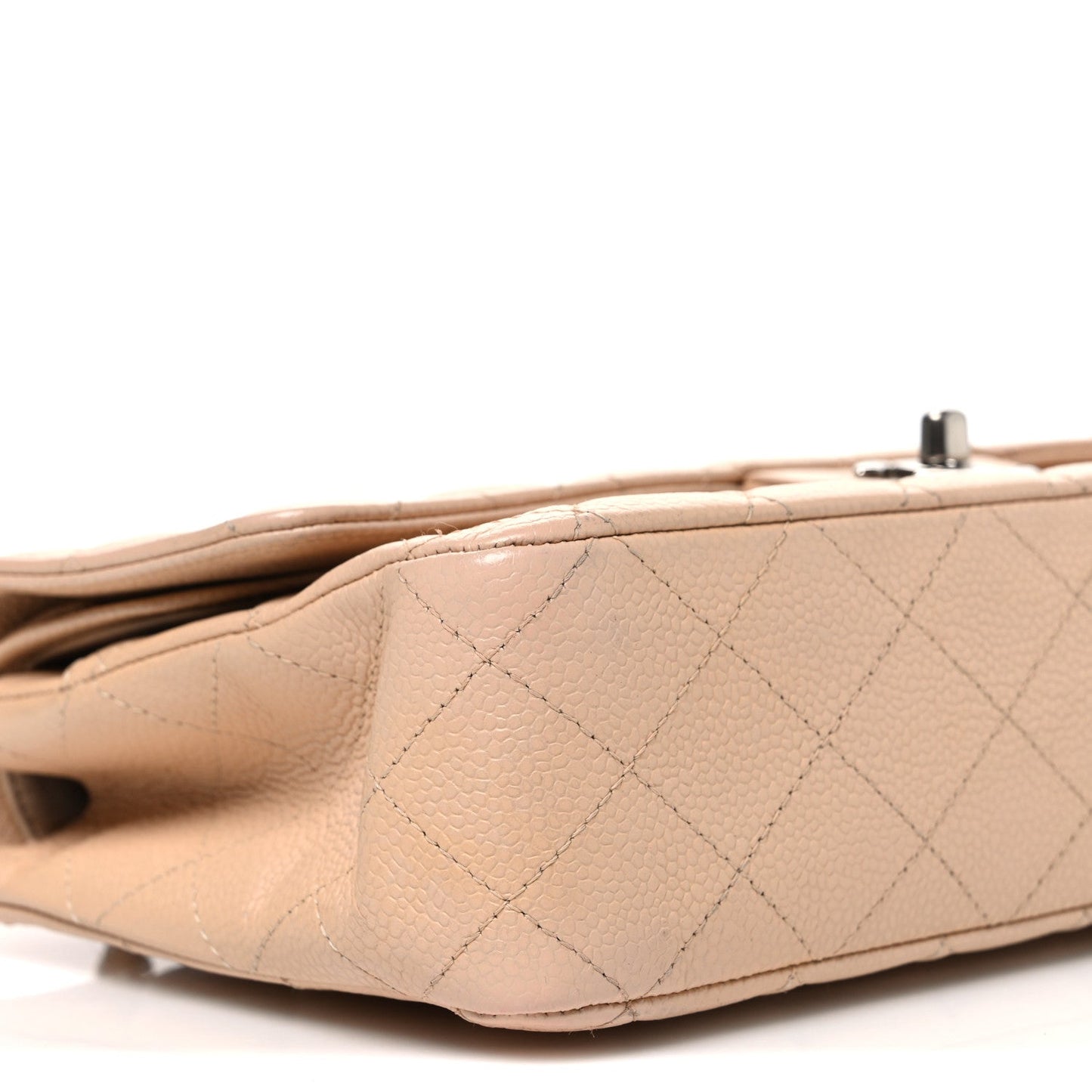 Caviar Quilted Medium Double Flap Beige