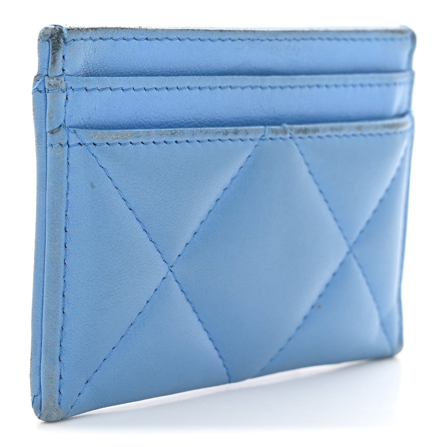 Lambskin Quilted Chanel 19 Card Holder Light Blue