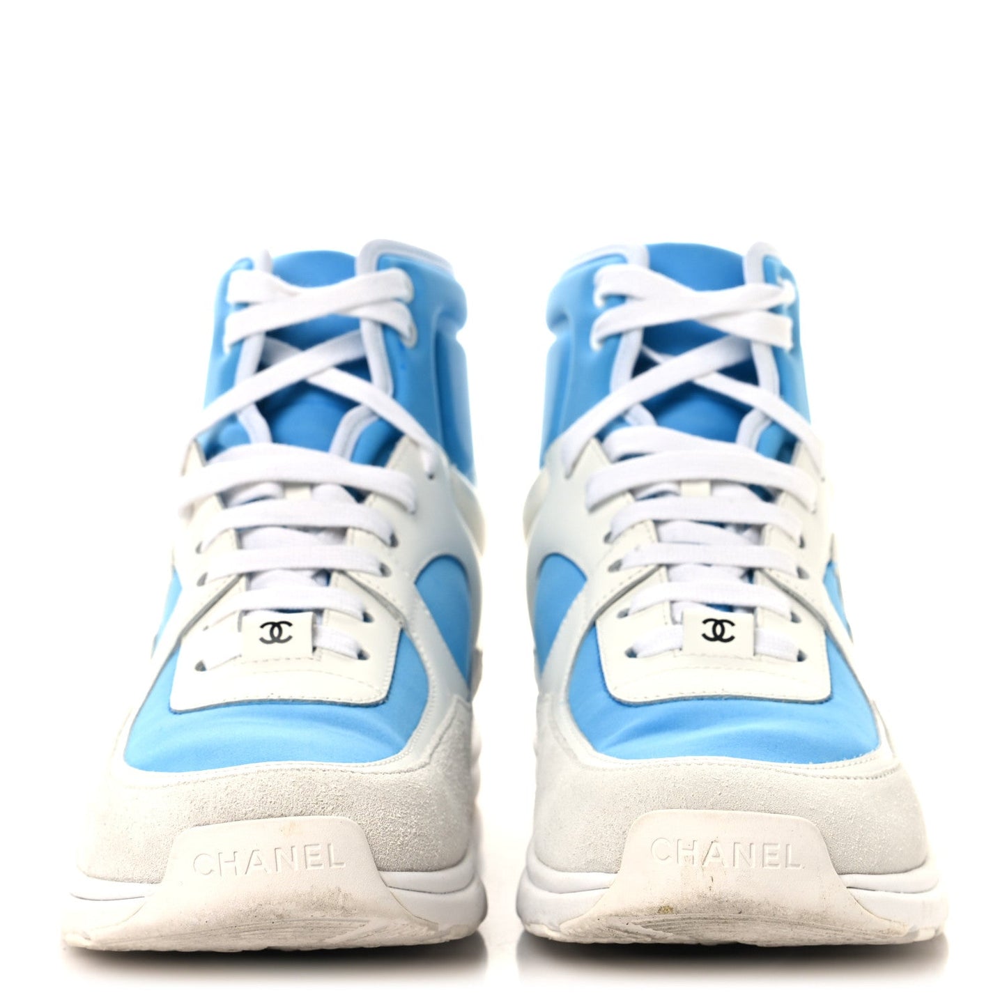 Suede Calfskin Lambskin High Top CC Sneakers 39 White Blue