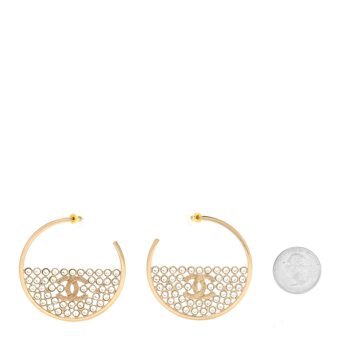 Metal Strass Crystal CC Hoop Earrings Light Gold