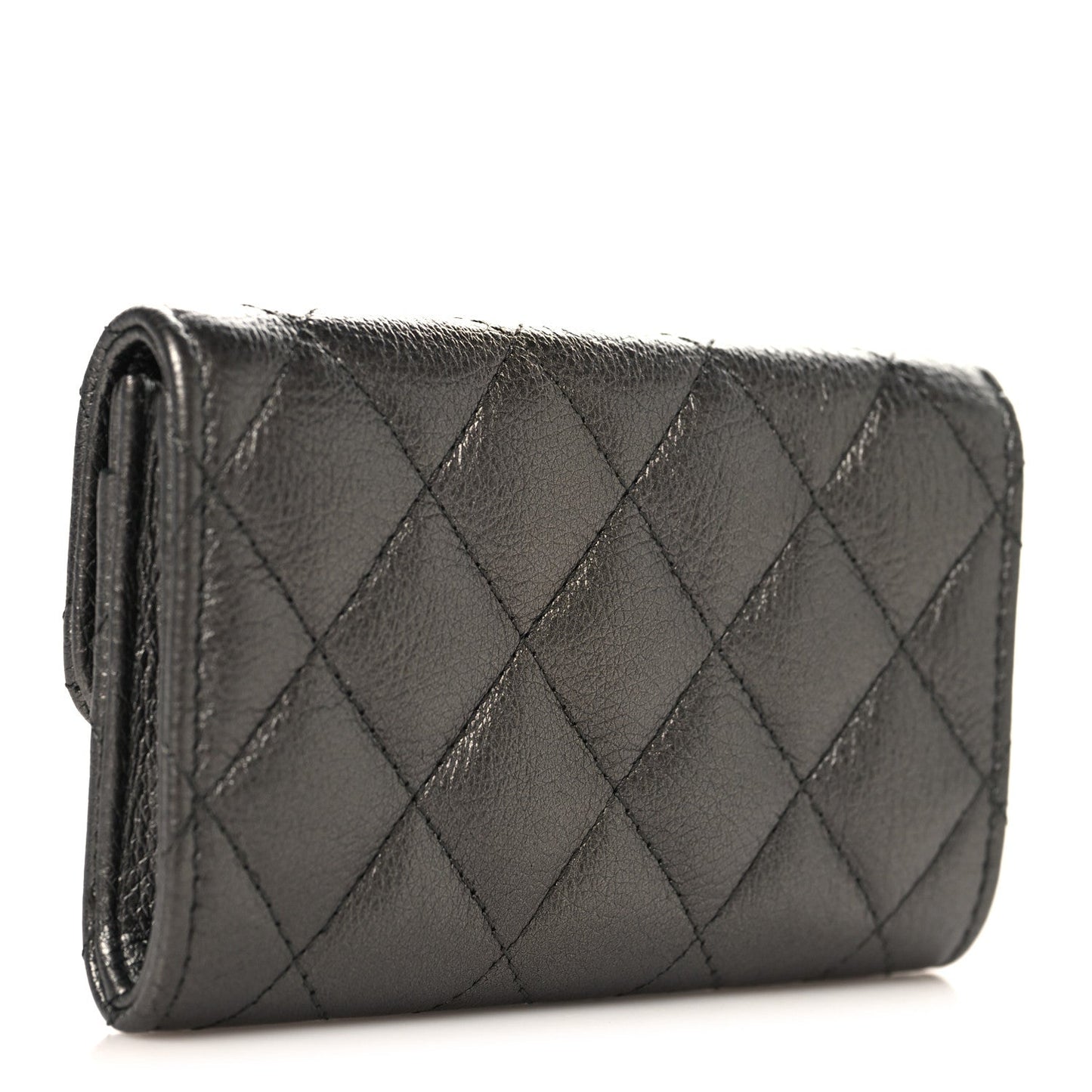 Metallic Calfskin Quilted Reissue Flap Card Holder Charcoal