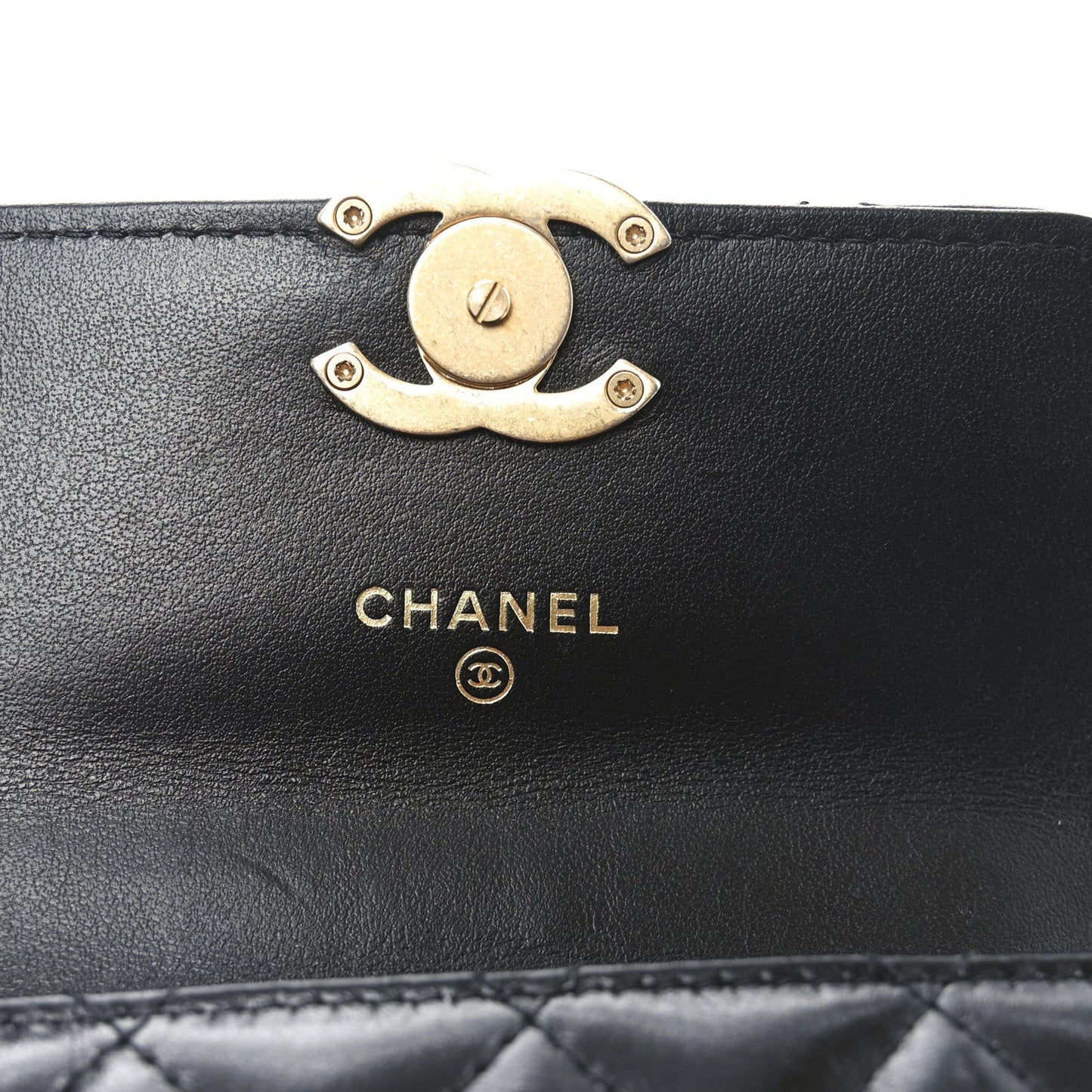 Calfskin Quilted Perfect Fit Coin Purse With Chain Black