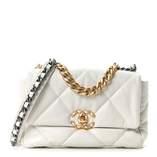 Lambskin Quilted Medium Chanel 19 Flap White