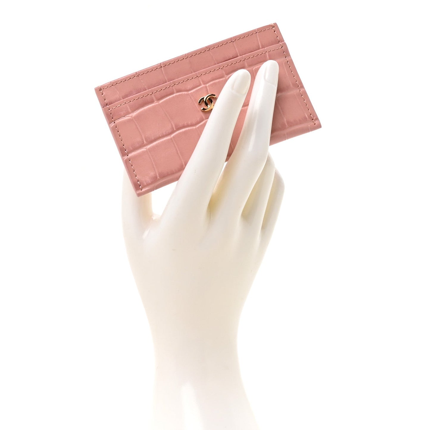 Calfskin Crocodile Embossed Crococo Card Holder Light Pink