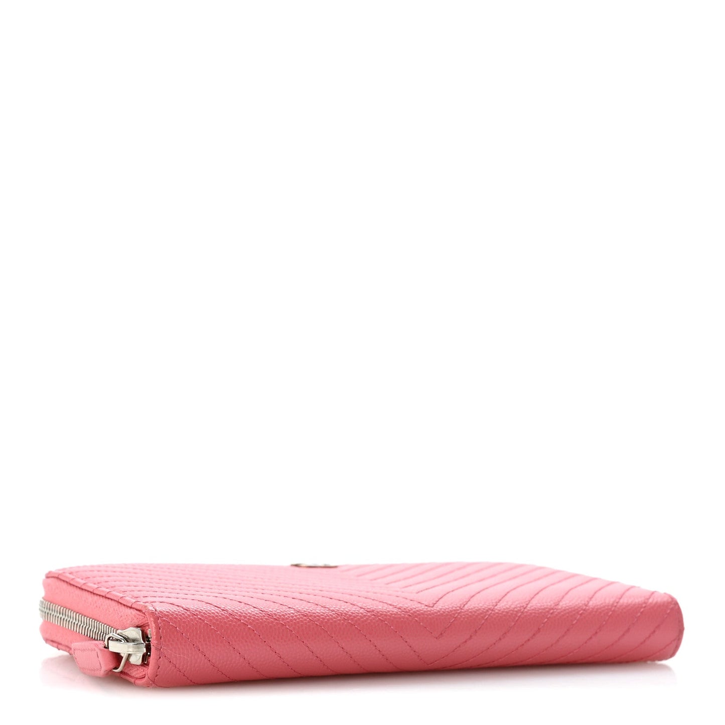 Caviar Chevron Large Gusset Zip Around Wallet Pink